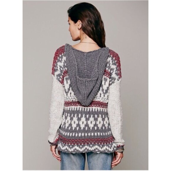NWT Free People Chunky Knit Fair Isle Hooded Sweater - Picture 5 of 12